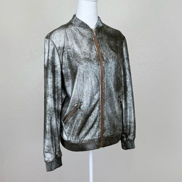 Zara Woman Silver Foiled Metallic Bomber Jacket Size S - Picture 4 of 16